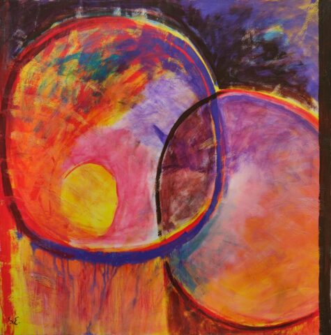 Opus 2, pintura acrílica de Susana Epstein de la serie Génesis, 1,20 x 1,20 m